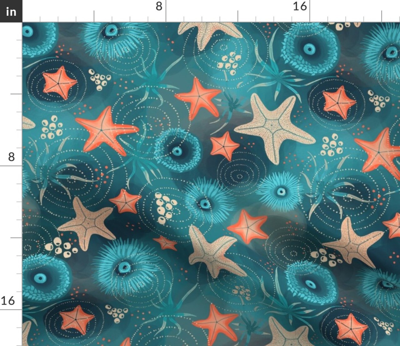 Marine Life Ocean Seaside Under The Sea Coastal Beach Waves Custom Printed Fabric by Spoonflower Various Fabrics by the Yard or Fat Quarter